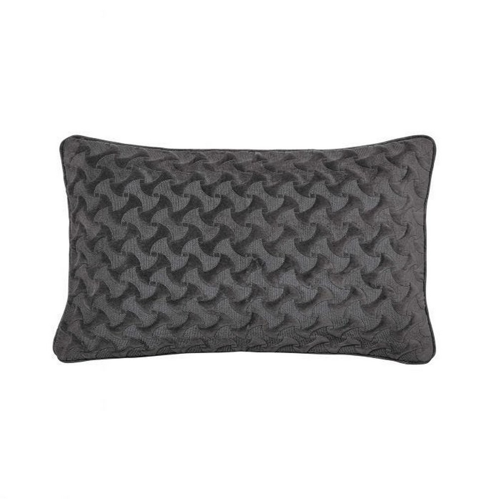 Mansa Quilted Embroidered Cotton Cushion in Charcoal Grey